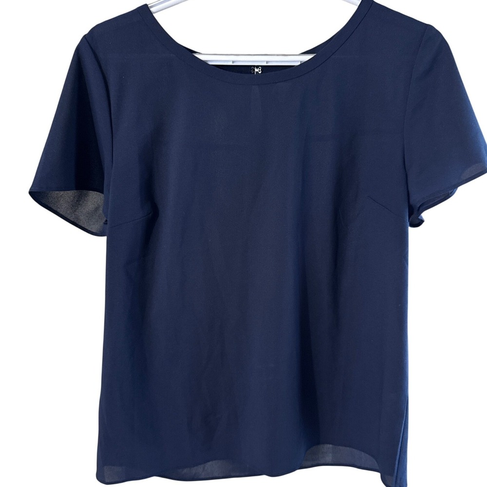 J.Crew Navy Blue Short Sleeve Keyhole Back Blouse Top F4656 Mens M